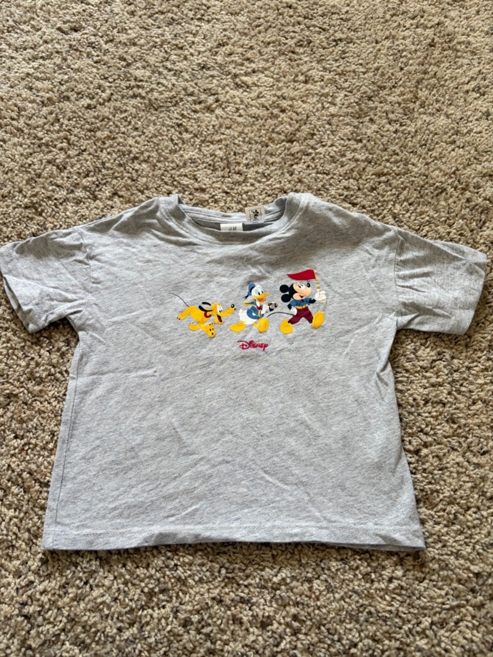H&M Light Gray Disney Short Sleeve Tee with Mickey, Donald & Pluto